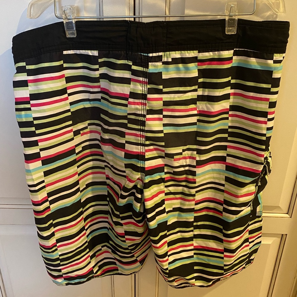 gef France swim board shorts black, turquoise, magenta and white cargo pocket
